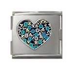Blue Flower Floral Flora Naure Pattern Mega Link Heart Italian Charm (18mm)