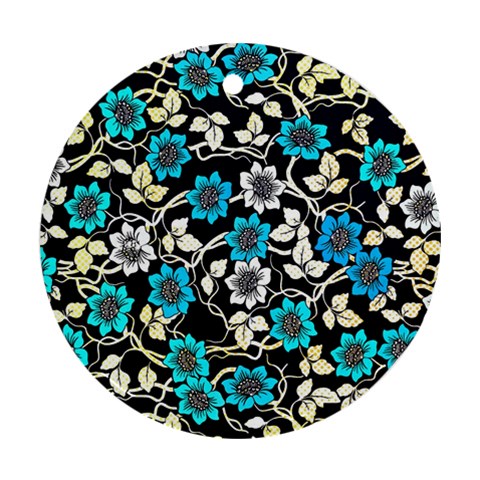 Blue Flower Floral Flora Naure Pattern Round Ornament (Two Sides) from UrbanLoad.com Front