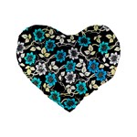 Blue Flower Floral Flora Naure Pattern Standard 16  Premium Flano Heart Shape Cushions