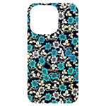 Blue Flower Floral Flora Naure Pattern iPhone 14 Pro Black UV Print Case