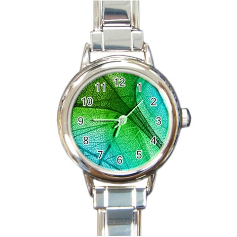 3d Leaves Texture Sheet Blue Green Round Italian Charm Watch from UrbanLoad.com Front