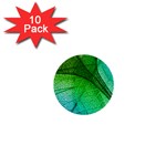 3d Leaves Texture Sheet Blue Green 1  Mini Buttons (10 pack) 