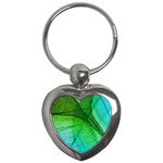 3d Leaves Texture Sheet Blue Green Key Chain (Heart)