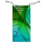 3d Leaves Texture Sheet Blue Green Jewelry Bag