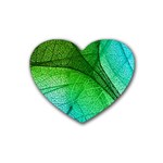 3d Leaves Texture Sheet Blue Green Rubber Heart Coaster (4 pack)