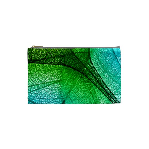 3d Leaves Texture Sheet Blue Green Cosmetic Bag (Small) from UrbanLoad.com Front