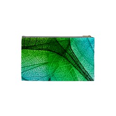 3d Leaves Texture Sheet Blue Green Cosmetic Bag (Small) from UrbanLoad.com Back