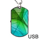 3d Leaves Texture Sheet Blue Green Dog Tag USB Flash (One Side)