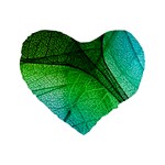 3d Leaves Texture Sheet Blue Green Standard 16  Premium Flano Heart Shape Cushions
