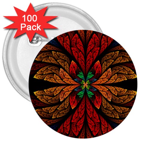 Fractal Floral Flora Ring Colorful Neon Art 3  Buttons (100 pack)  from UrbanLoad.com Front
