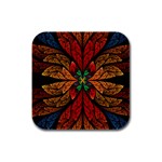 Fractal Floral Flora Ring Colorful Neon Art Rubber Square Coaster (4 pack)