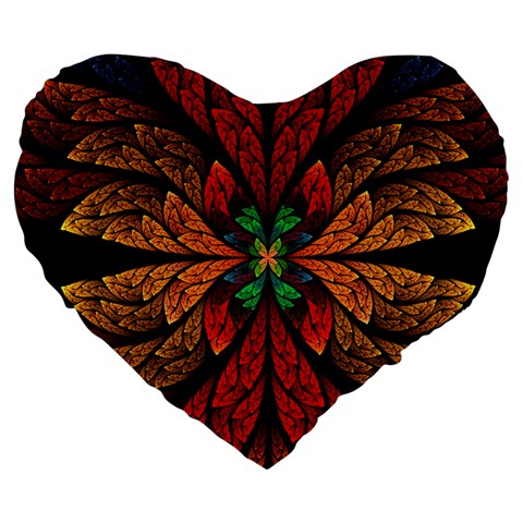 Fractal Floral Flora Ring Colorful Neon Art Large 19  Premium Heart Shape Cushions from UrbanLoad.com Front