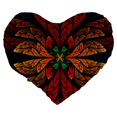 Fractal Floral Flora Ring Colorful Neon Art Large 19  Premium Heart Shape Cushions from UrbanLoad.com Back