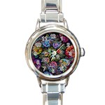 Floral Fractal 3d Art Pattern Round Italian Charm Watch