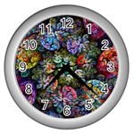 Floral Fractal 3d Art Pattern Wall Clock (Silver)