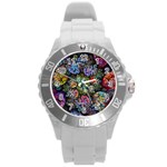 Floral Fractal 3d Art Pattern Round Plastic Sport Watch (L)