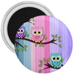 Owls Family Stripe Tree 3  Magnets