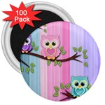 Owls Family Stripe Tree 3  Magnets (100 pack)