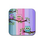Owls Family Stripe Tree Rubber Coaster (Square)