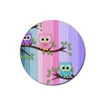 Owls Family Stripe Tree Rubber Coaster (Round)