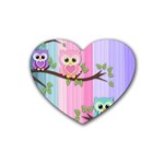 Owls Family Stripe Tree Rubber Heart Coaster (4 pack)