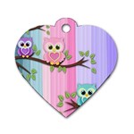 Owls Family Stripe Tree Dog Tag Heart (One Side)