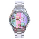 Owls Family Stripe Tree Stainless Steel Analogue Watch