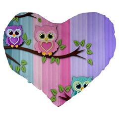 Owls Family Stripe Tree Large 19  Premium Heart Shape Cushions from UrbanLoad.com Back