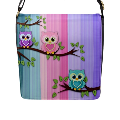 Owls Family Stripe Tree Flap Closure Messenger Bag (L) from UrbanLoad.com Front