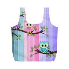 Owls Family Stripe Tree Full Print Recycle Bag (M) from UrbanLoad.com Front