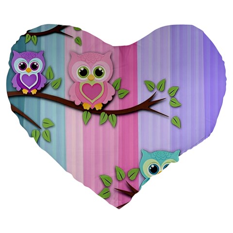 Owls Family Stripe Tree Large 19  Premium Flano Heart Shape Cushions from UrbanLoad.com Front