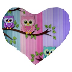 Owls Family Stripe Tree Large 19  Premium Flano Heart Shape Cushions from UrbanLoad.com Back