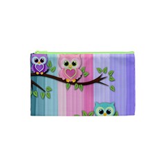 Owls Family Stripe Tree Cosmetic Bag (XS) from UrbanLoad.com Front