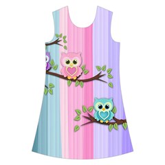 Owls Family Stripe Tree Kids  Short Sleeve Velvet Dress from UrbanLoad.com Front