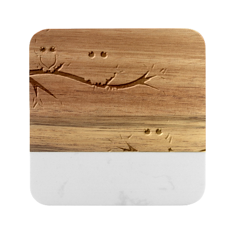 Owls Family Stripe Tree Marble Wood Coaster (Square) from UrbanLoad.com Front
