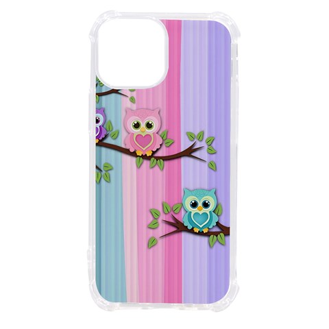 Owls Family Stripe Tree iPhone 13 mini TPU UV Print Case from UrbanLoad.com Front