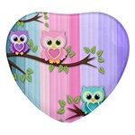 Owls Family Stripe Tree Heart Glass Fridge Magnet (4 pack)