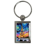 Eiffel Tower Starry Night Print Van Gogh Key Chain (Rectangle)