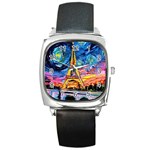 Eiffel Tower Starry Night Print Van Gogh Square Metal Watch