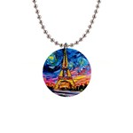 Eiffel Tower Starry Night Print Van Gogh 1  Button Necklace