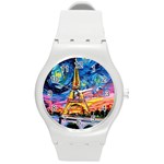 Eiffel Tower Starry Night Print Van Gogh Round Plastic Sport Watch (M)