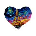 Eiffel Tower Starry Night Print Van Gogh Standard 16  Premium Flano Heart Shape Cushions