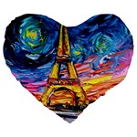 Eiffel Tower Starry Night Print Van Gogh Large 19  Premium Flano Heart Shape Cushions