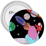 Girl Bed Space Planets Spaceship Rocket Astronaut Galaxy Universe Cosmos Woman Dream Imagination Bed 3  Buttons