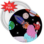 Girl Bed Space Planets Spaceship Rocket Astronaut Galaxy Universe Cosmos Woman Dream Imagination Bed 3  Buttons (10 pack) 