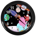Girl Bed Space Planets Spaceship Rocket Astronaut Galaxy Universe Cosmos Woman Dream Imagination Bed Wall Clock (Black)
