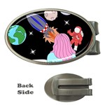 Girl Bed Space Planets Spaceship Rocket Astronaut Galaxy Universe Cosmos Woman Dream Imagination Bed Money Clips (Oval) 