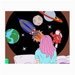 Girl Bed Space Planets Spaceship Rocket Astronaut Galaxy Universe Cosmos Woman Dream Imagination Bed Small Glasses Cloth