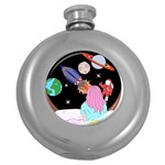 Girl Bed Space Planets Spaceship Rocket Astronaut Galaxy Universe Cosmos Woman Dream Imagination Bed Round Hip Flask (5 oz)