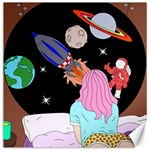 Girl Bed Space Planets Spaceship Rocket Astronaut Galaxy Universe Cosmos Woman Dream Imagination Bed Canvas 12  x 12 